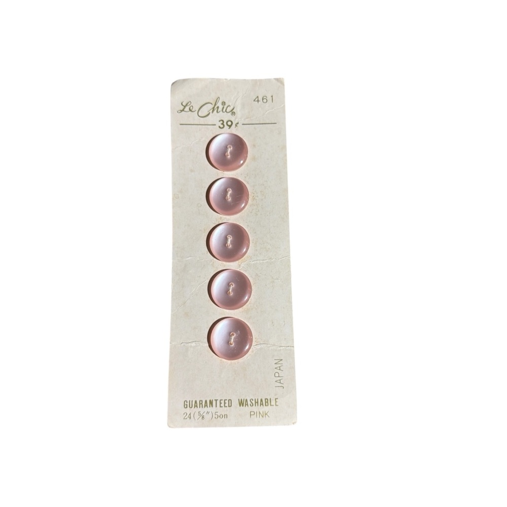 Le Chic B. Blumenthal Pink 5 Buttons Original Card 461 5/8” Two Hole Vintage